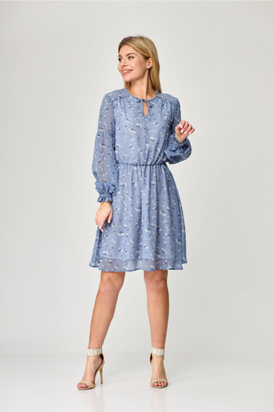 Платье с рельефами и асимметричным подрезом MarSo 2079 голубой_мелкий_цветочек - фото 6