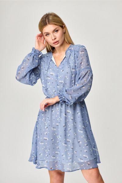 Платье с рельефами и асимметричным подрезом MarSo 2079 голубой_мелкий_цветочек - фото 4