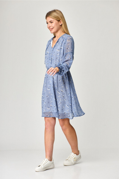 Платье с рельефами и асимметричным подрезом MarSo 2079 голубой_мелкий_цветочек - фото 2
