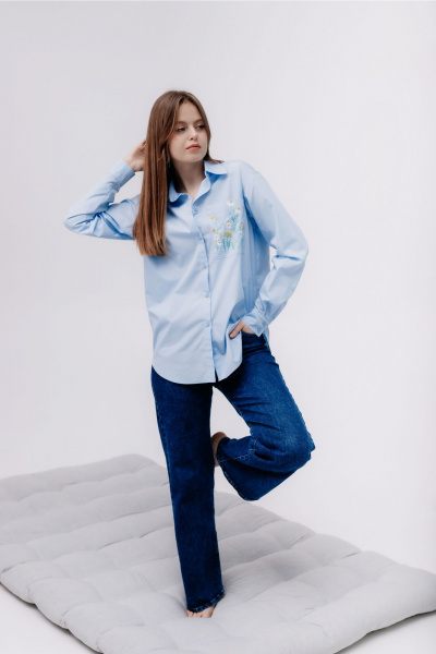 Рубашка с воротником-стойкой и накладными карманами MarSo 2406 голубой - фото 1