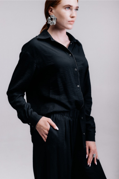 Двухпредметный костюм из ткани, рубашка и брюки MarSo 2415 черный - фото 3