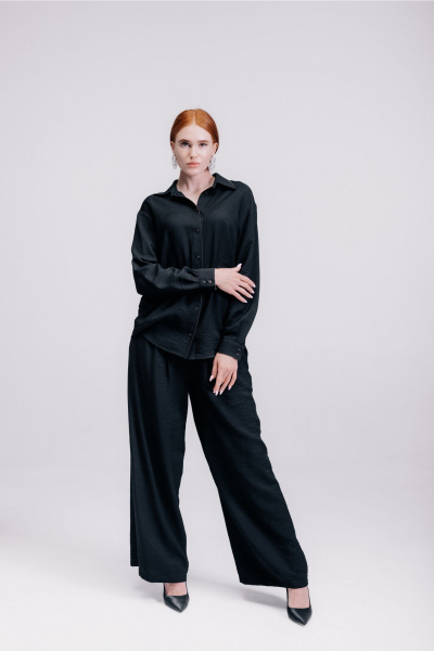 Двухпредметный костюм из ткани, рубашка и брюки MarSo 2415 черный - фото 1