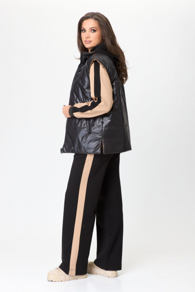 Костюм из трикотажа с контрастными вставками MarSo 2422 беж-чёрный - фото 3