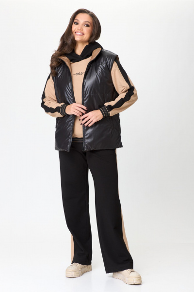 Костюм из трикотажа с контрастными вставками MarSo 2422 беж-чёрный - фото 1