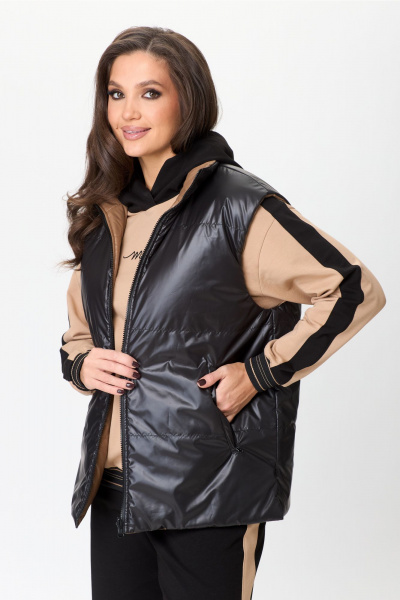 Двусторонний утепленный жилет из плащёвой ткани MarSo 2422ж беж-чёрный - фото 1