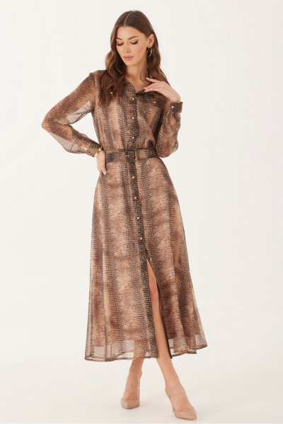 Платье из шифона с кокетками, съемным ремнем и разрезами Lyushe 4013 - фото 5