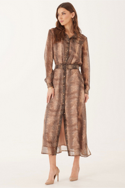 Платье из шифона с кокетками, съемным ремнем и разрезами Lyushe 4013 - фото 4