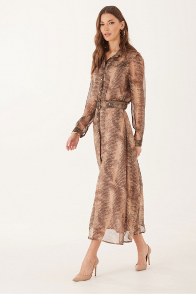 Платье из шифона с кокетками, съемным ремнем и разрезами Lyushe 4013 - фото 3