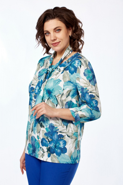 Трёхпредметный костюм с принтованной блузкой и жилетом Vilena 999 василек - фото 8