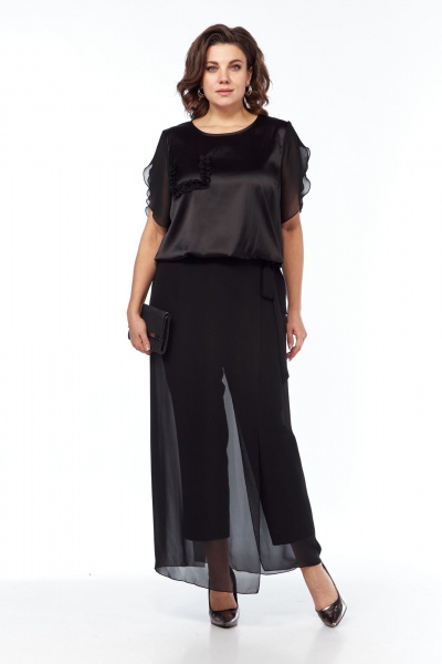 Блуза и брюки нарядный ткань с рюшей и камнями Vilena 1017 черный - фото 13