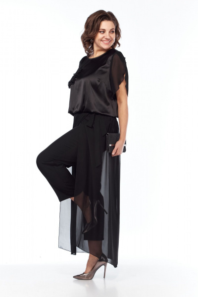 Блуза и брюки нарядный ткань с рюшей и камнями Vilena 1017 черный - фото 12