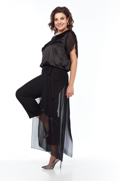 Блуза и брюки нарядный ткань с рюшей и камнями Vilena 1017 черный - фото 11