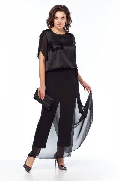 Блуза и брюки нарядный ткань с рюшей и камнями Vilena 1017 черный - фото 10