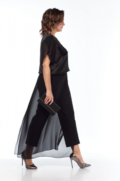 Блуза и брюки нарядный ткань с рюшей и камнями Vilena 1017 черный - фото 2