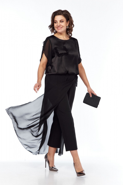 Блуза и брюки нарядный ткань с рюшей и камнями Vilena 1017 черный - фото 8