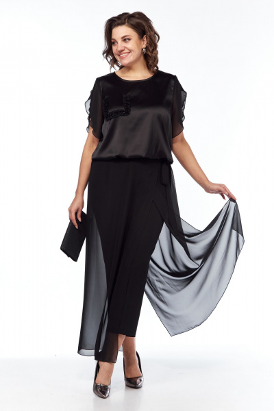 Блуза и брюки нарядный ткань с рюшей и камнями Vilena 1017 черный - фото 7