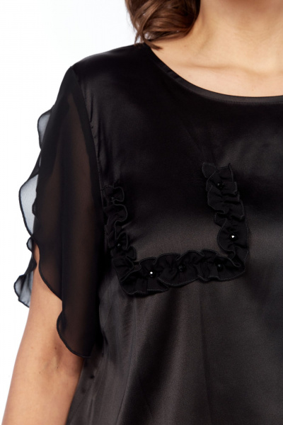 Блуза и брюки нарядный ткань с рюшей и камнями Vilena 1017 черный - фото 5