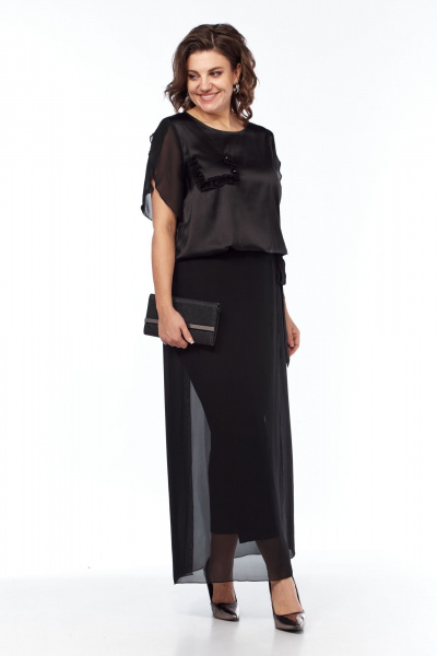 Блуза и брюки нарядный ткань с рюшей и камнями Vilena 1017 черный - фото 3