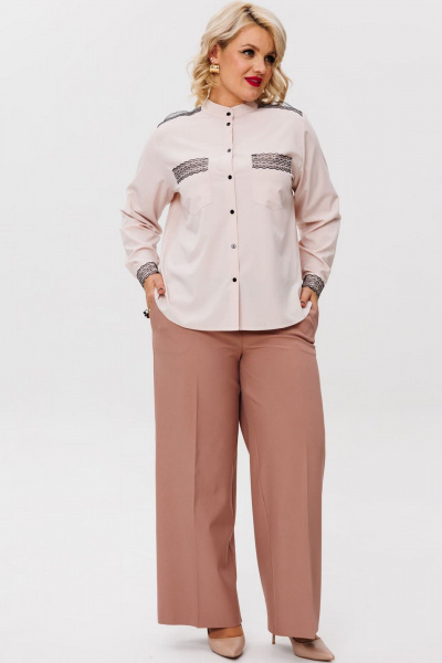 Прямые брюки с стрелками классический деловой стиль Anelli 1278 печенье - фото 1