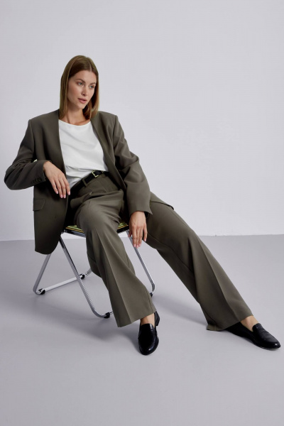 Широкие брюки демисезонные в ярком стиле на каждый день Elady 4474 хаки - фото 4