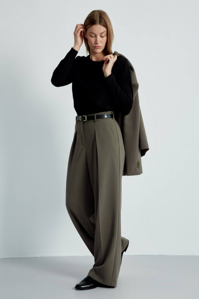 Широкие брюки демисезонные в ярком стиле на каждый день Elady 4474 хаки - фото 1