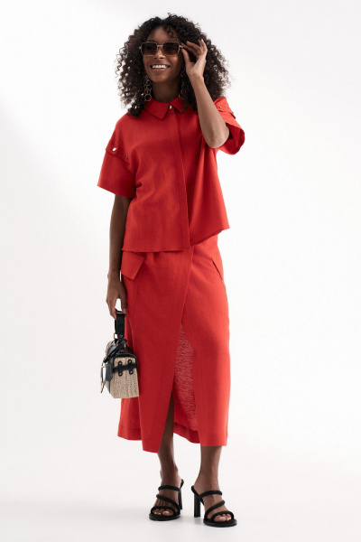 Женский летний костюм из вискозы с блузой и юбкой Lissana 4916 коралл - фото 14