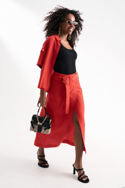 Женский летний костюм из вискозы с блузой и юбкой Lissana 4916 коралл - фото 12