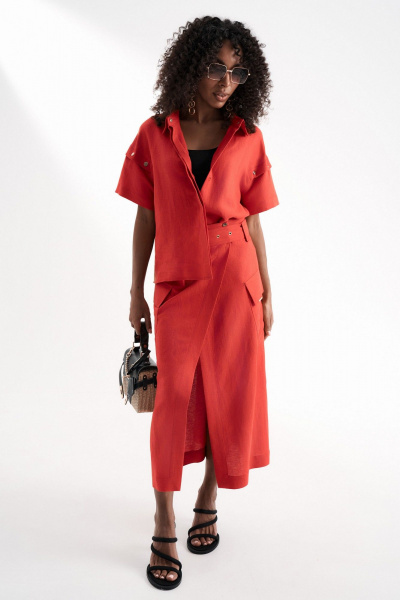 Женский летний костюм из вискозы с блузой и юбкой Lissana 4916 коралл - фото 6