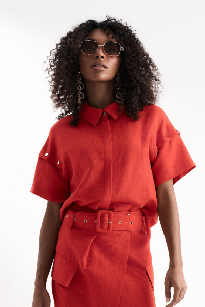 Женский летний костюм из вискозы с блузой и юбкой Lissana 4916 коралл - фото 5