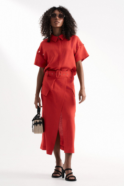 Женский летний костюм из вискозы с блузой и юбкой Lissana 4916 коралл - фото 4