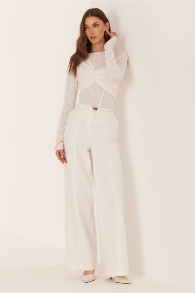 Джемпер прилегающий с асимметричным дизайном и вышивкой Lyushe 4029 молочный - фото 5