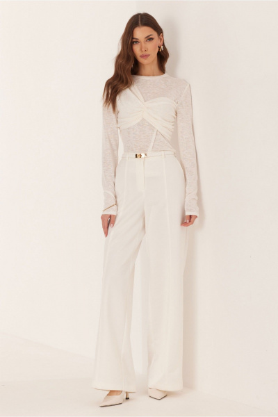 Джемпер прилегающий с асимметричным дизайном и вышивкой Lyushe 4029 молочный - фото 4