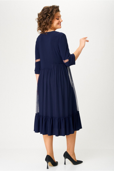 Сетчатое синее платье с отделкой, нарядное и на каждый день Moda Versal П1952 т.синий - фото 6