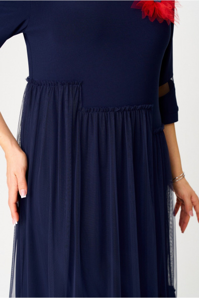 Сетчатое синее платье с отделкой, нарядное и на каждый день Moda Versal П1952 т.синий - фото 5