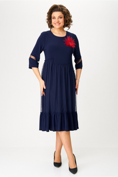 Сетчатое синее платье с отделкой, нарядное и на каждый день Moda Versal П1952 т.синий - фото 1