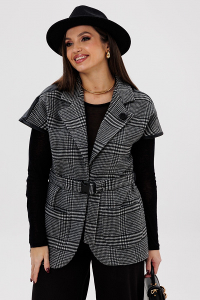 Брюки, жилет Michel chic 1404/1 черный,темно-серый,клетка - фото 8