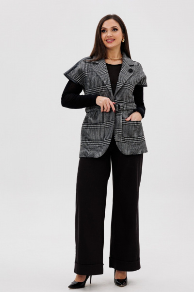 Брюки, жилет Michel chic 1404/1 черный,темно-серый,клетка - фото 1