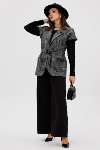 Брюки, жилет Michel chic 1404/1 черный,темно-серый,клетка - фото 3