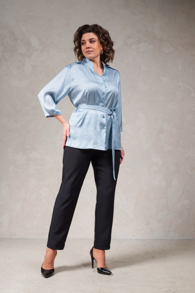 Голубая блузка из текстиля с воротником-стойкой Avanti С-149-2 - фото 3