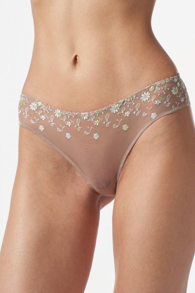 Кружевные бежевые танга из эластичной сетки Леди Леда 507-219 - фото 1