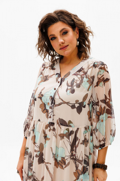 Платье приталенное с вырезом V и сборкой на талии Anelli 1460 нежность - фото 3