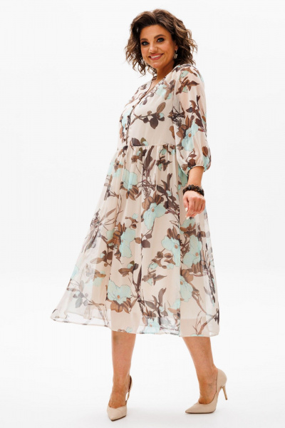 Платье приталенное с вырезом V и сборкой на талии Anelli 1460 нежность - фото 1