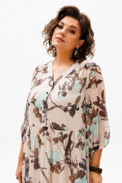 Платье приталенное с вырезом V и сборкой на талии Anelli 1460 нежность - фото 2