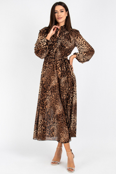 Платье полуприлегающего силуэта с кокеткой и рюшей VIZAVI 813.2 леопард - фото 9