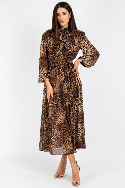 Платье полуприлегающего силуэта с кокеткой и рюшей VIZAVI 813.2 леопард - фото 8