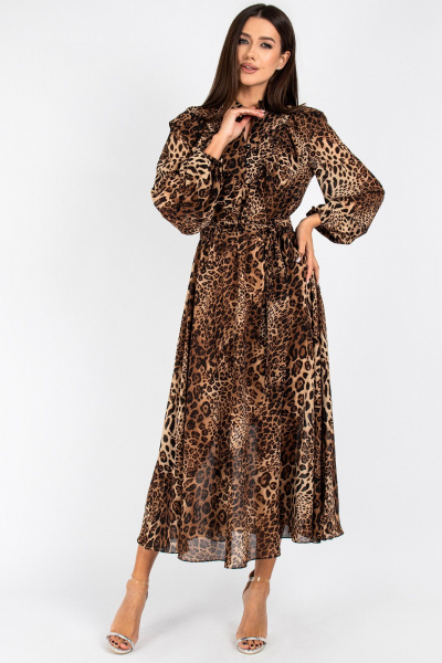 Платье полуприлегающего силуэта с кокеткой и рюшей VIZAVI 813.2 леопард - фото 3