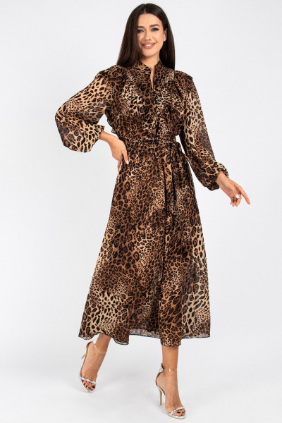 Платье полуприлегающего силуэта с кокеткой и рюшей VIZAVI 813.2 леопард - фото 2