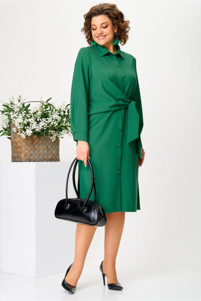 Элегантное зеленое платье-рубашка из вискозы Твой имидж 2083 зеленый - фото 4