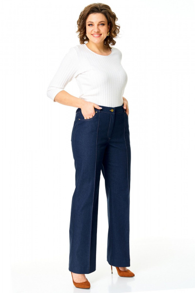 Брюки прямого кроя с кантом и застежкой на пуговицу VI ORO VR-1165 деним - фото 2