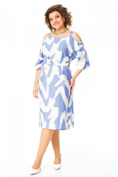 Платье прямого силуэта с поясом и разрезами VI ORO VR-1166 голубые_разводы - фото 5